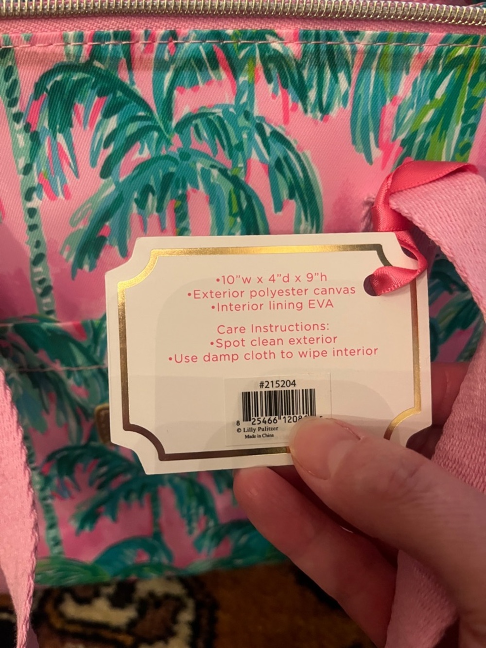 Lilly Pulitzer  Lunch Tote with Green Palm Leaves print name Suite View - Picture 3 of 3